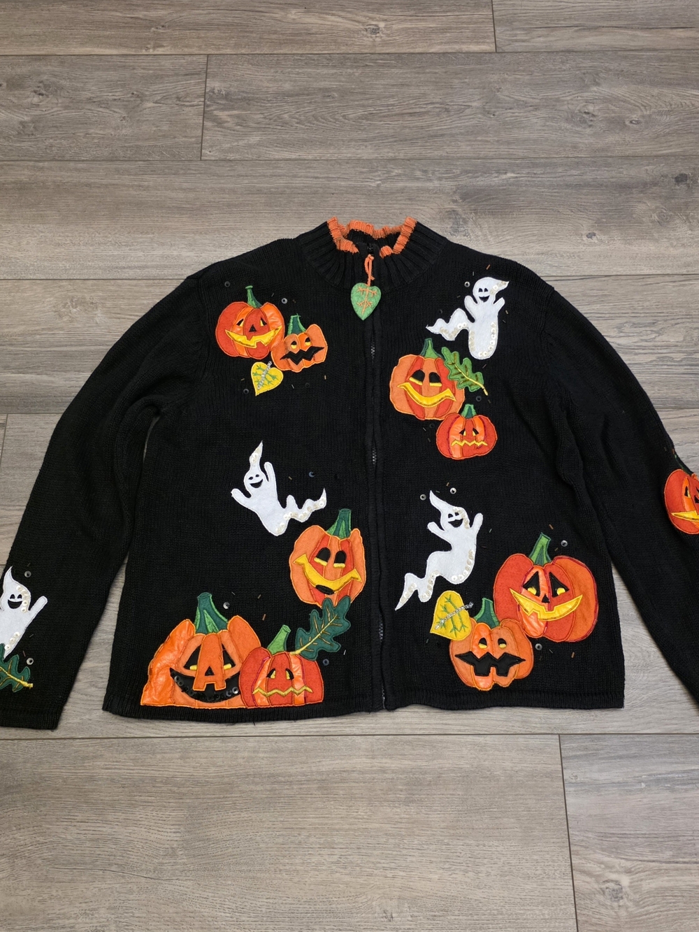 Halloween Pumpkin & Ghost Embellished Black Cardigan